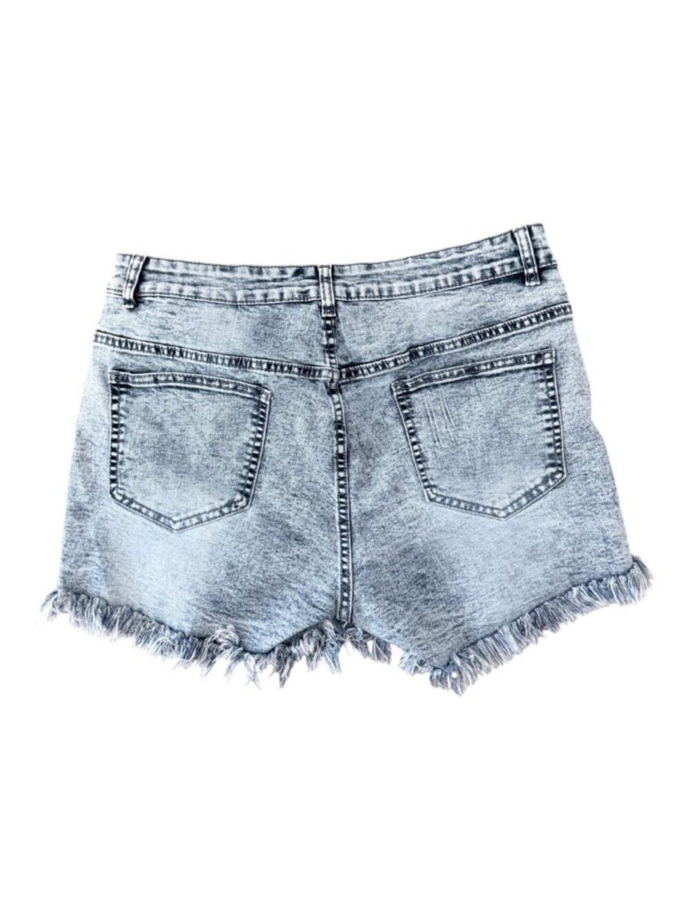 Distressed Acid Wash Denim Shorts Womens Large High Rise Raw Hem - Picture 3 of 4